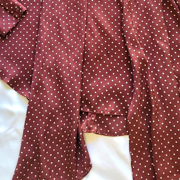Zara S maroon polka dot blouse with bow - Picture 5 of 6